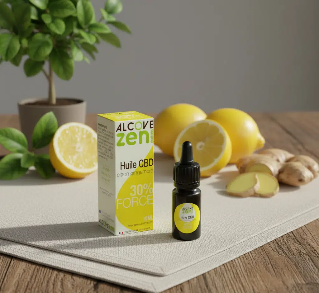 Flacon d'huile de CBD 30% citron gingembre