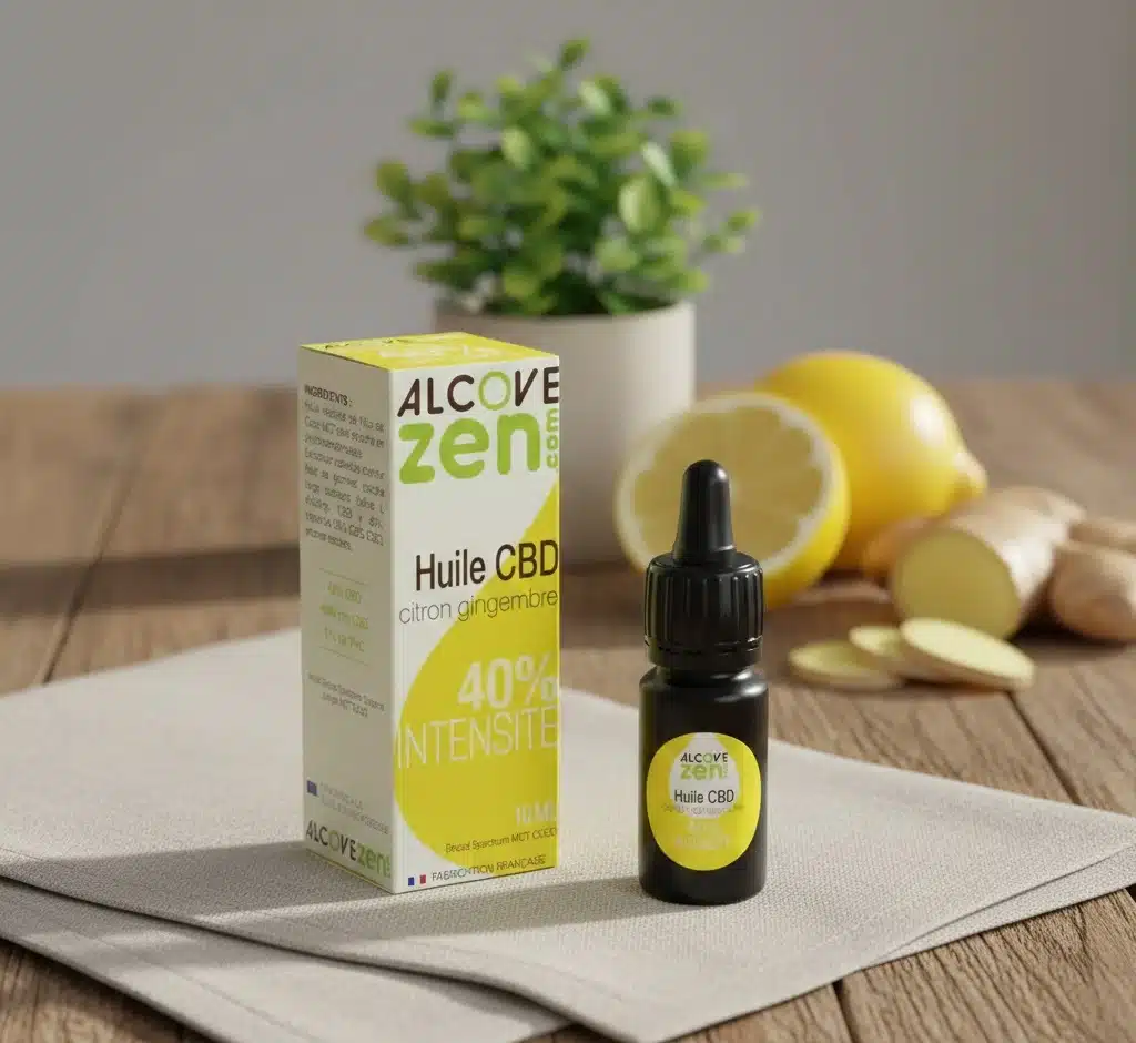 Flacon d'huile de CBD 40% citron gingembre