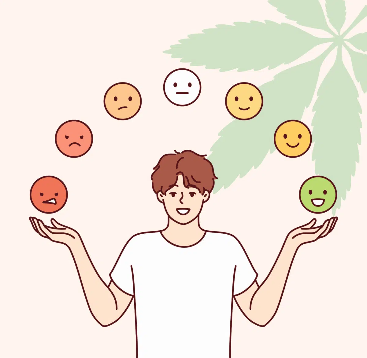 Homme retrouvant l'équilibre émotionnel et la bonne humeur grâce au CBD