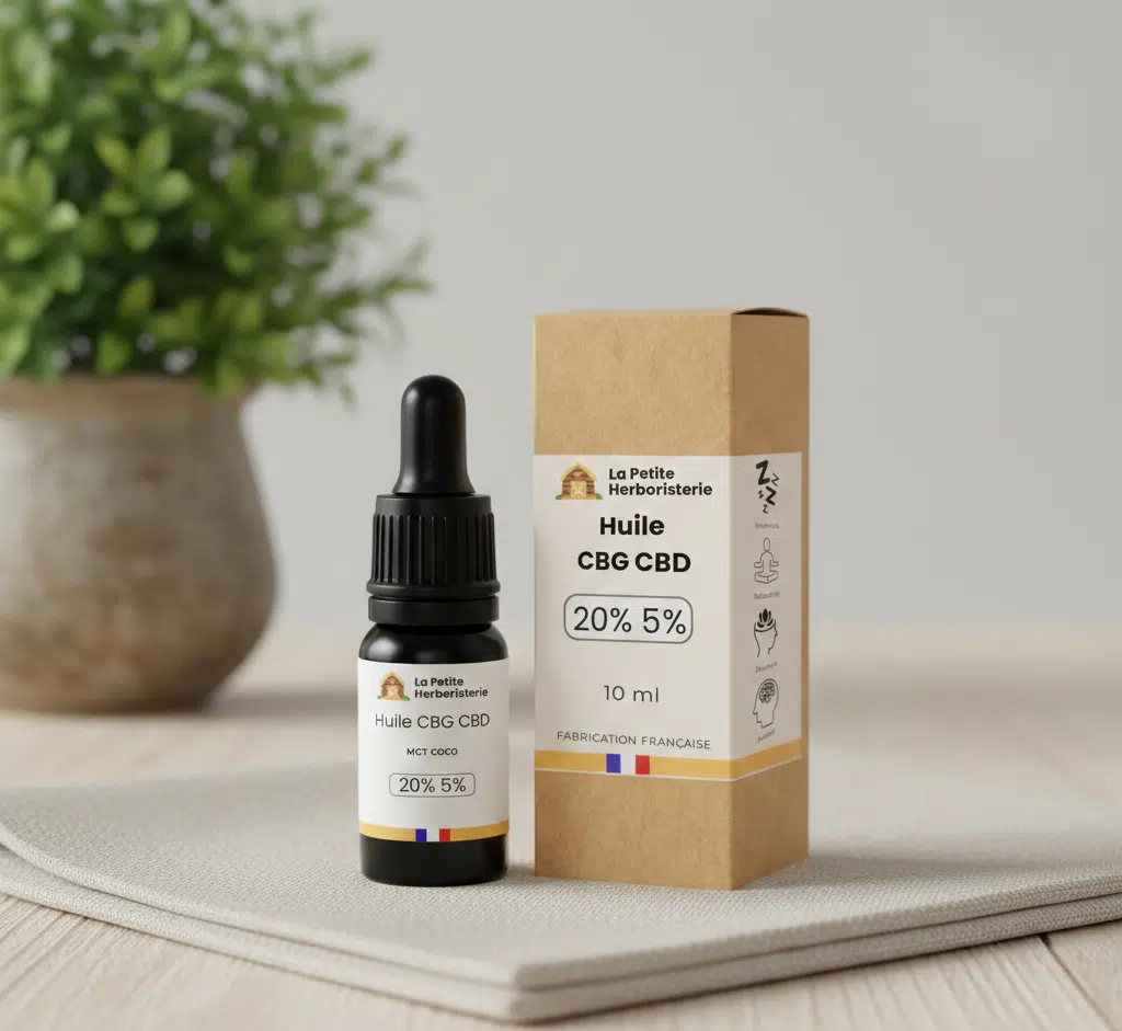 Huile CBG 20% CBD 5% flacon pipette MCT coco